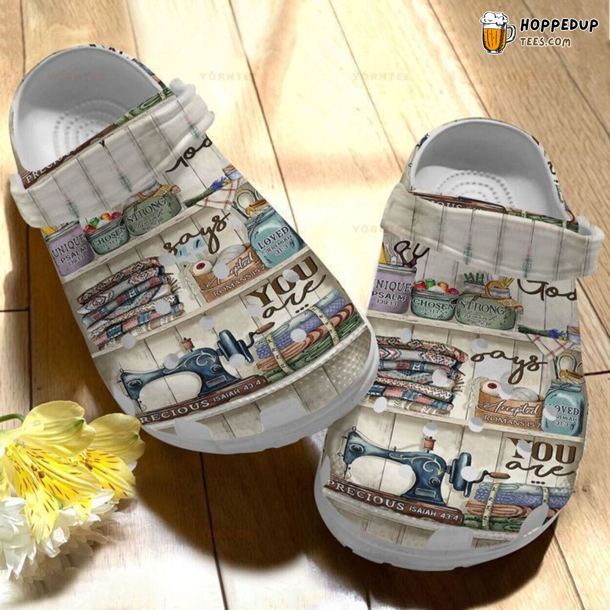 Sewing Lovers Floral Bible Verse Themed Comfortable Rubber Clog Shoes