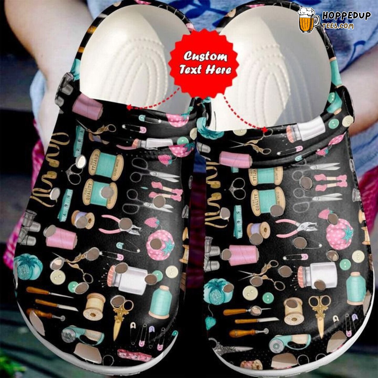 Sewing Tools Theme Comfortable Clogs Colorful Artistic Inspired Shoes