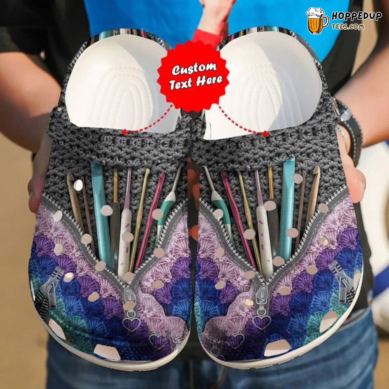 Sewing Zipper Theme Colorful Comfortable Clogs Artistic Inspired Shoes