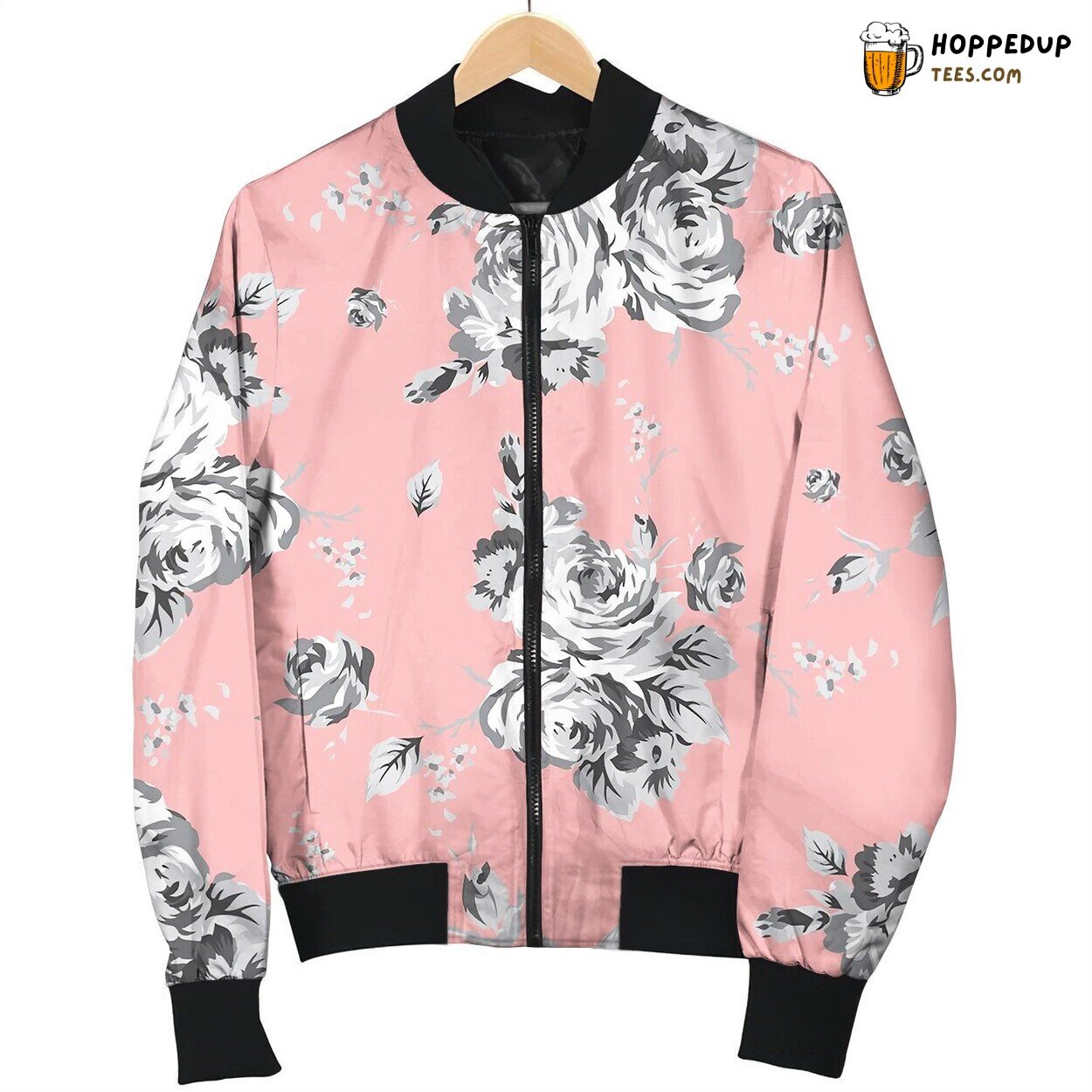 Shabby Chic Vintage Roses Seamless Pattern Bomber Jacket