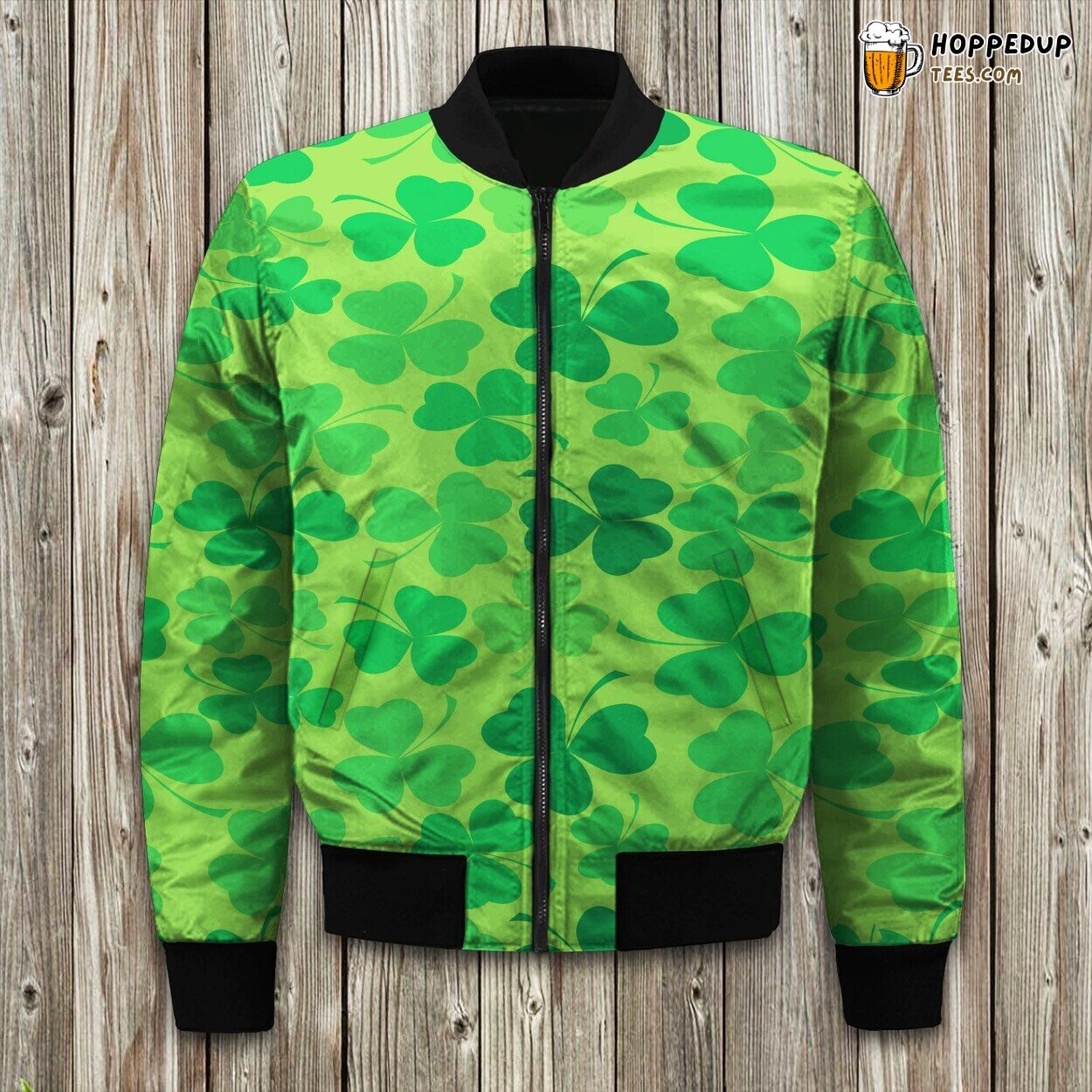 Shamrock St Patricks Day Pattern Bomber Jacket