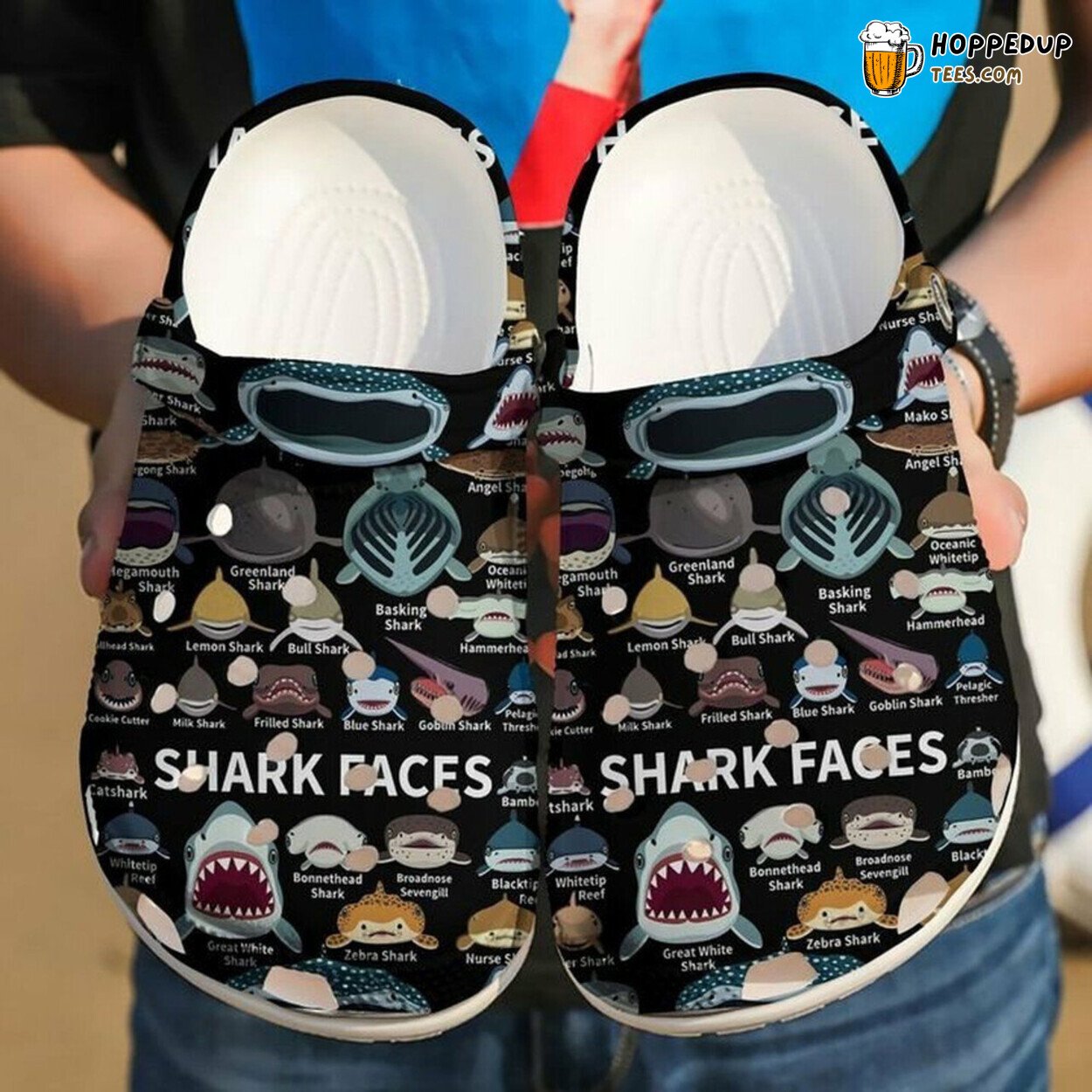 Shark Faces Icon Ocean Themed Rubber Clog Shoes Comfy Aquatic Lover Gift