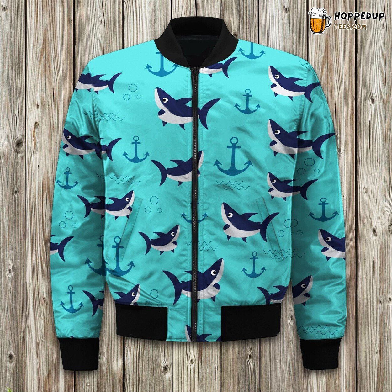 Shark Meets Anchor Themed Winter Bomber Jacket Unique Design