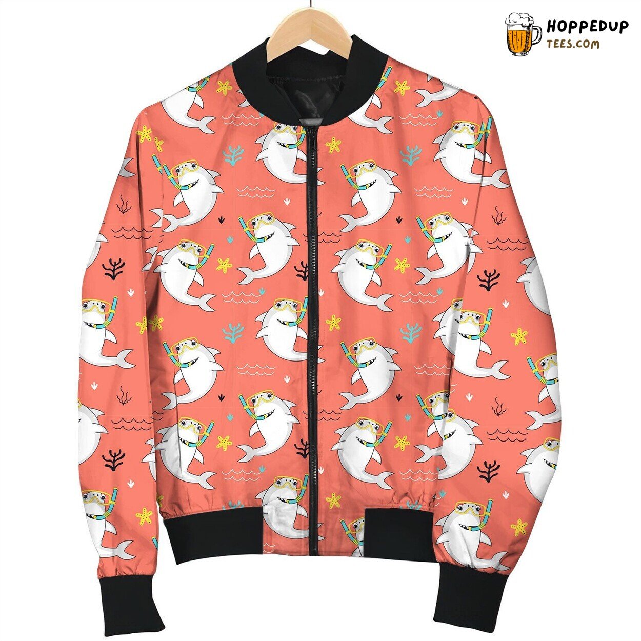Shark Swim Ocean Danger Winter Bomber Jacket Marine Adventure