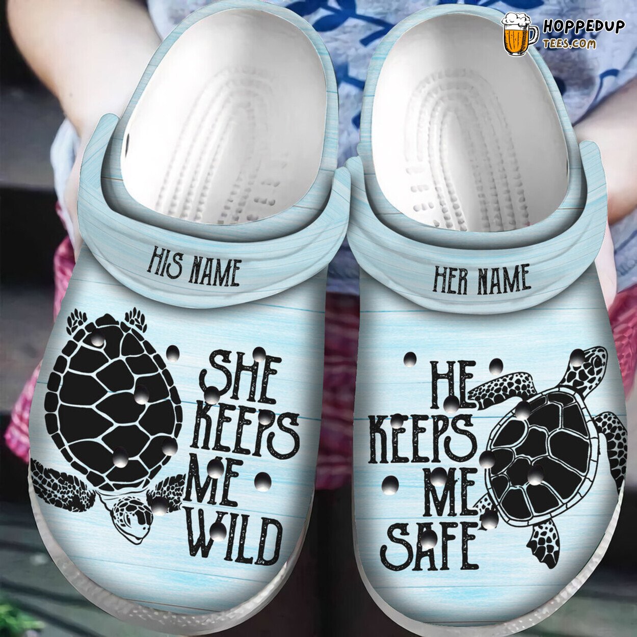 She Keeps Me Wild He Keeps Me Safe Turtle Couple Clogs