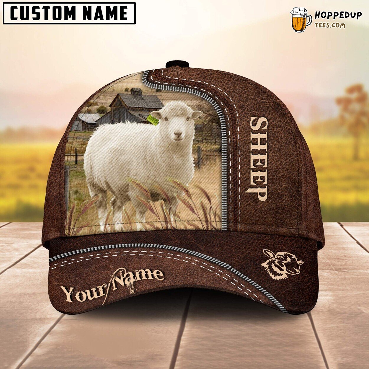 Sheep 3D Leather Pattern Custom Cap Baseball Farm Animal Lover Gift