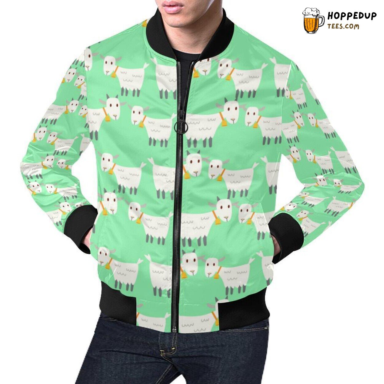 Sheep Goat Fusion as Print Pattern Men’s Bomber Jacket Distinct Style Sheep Goat Fusion as Print Pattern Men’s Bomber Jacket Distinct Style