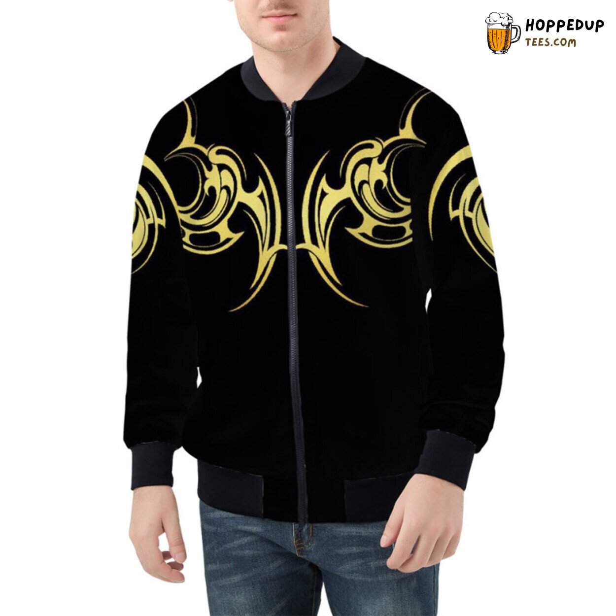 Shimmering Display of Gold Tribal Tattoo Patterns Bomber Jacket