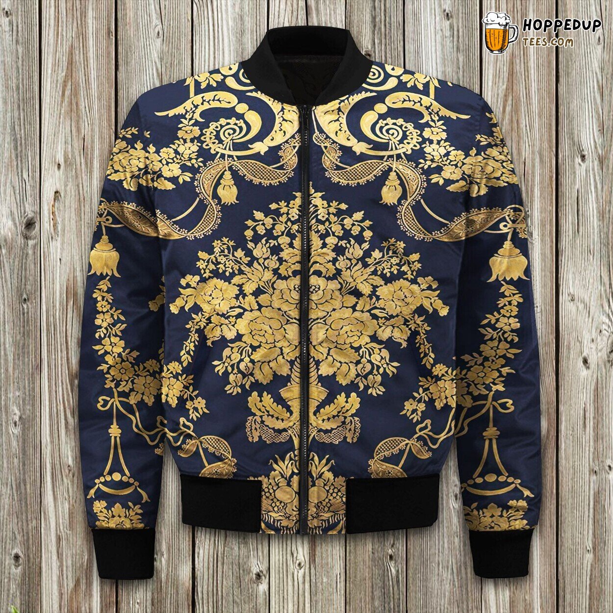 Shimmering Gold Patterns Bomber Jackets Winter Metallic Luxe