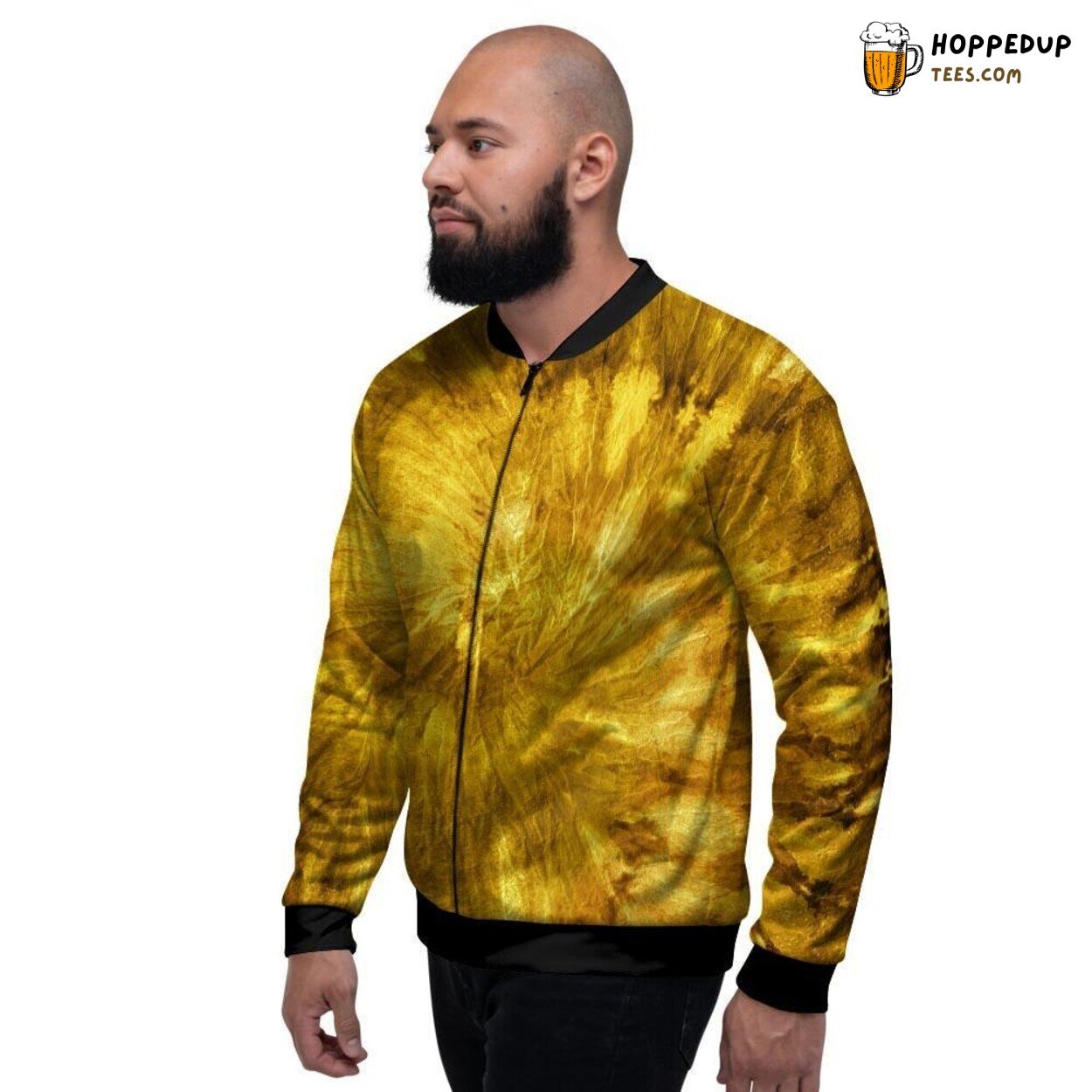 Shimmering Gold Tie Dye Pattern Men’s Bomber Jacket Radiant Artistic Display