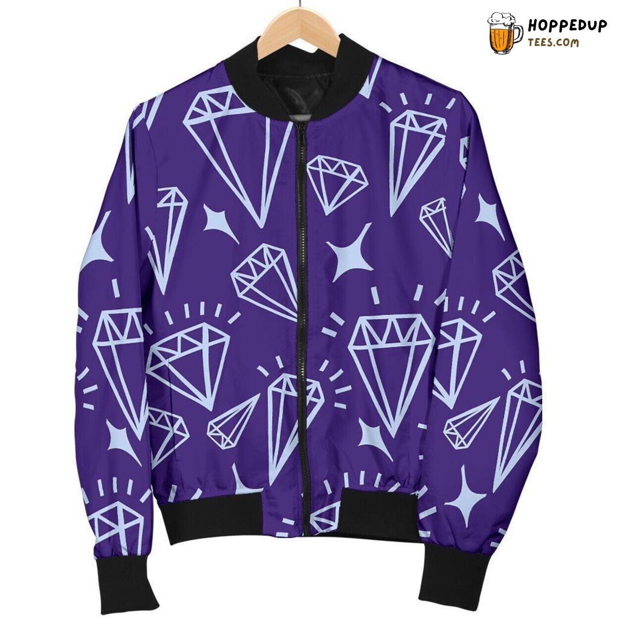 Shimmering Purple Diamond Men’s Bomber Jacket Unique Pattern Design Art