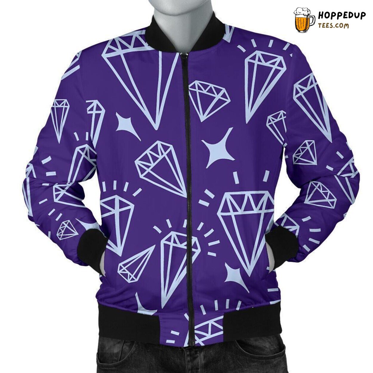 Shimmering Purple Diamond Men’s Bomber Jacket Unique Pattern Design Art