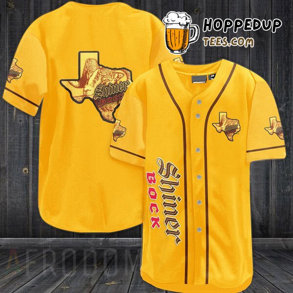 Shiner Bock Beer Yellow Themed Baseball Jersey Unique Design Edition