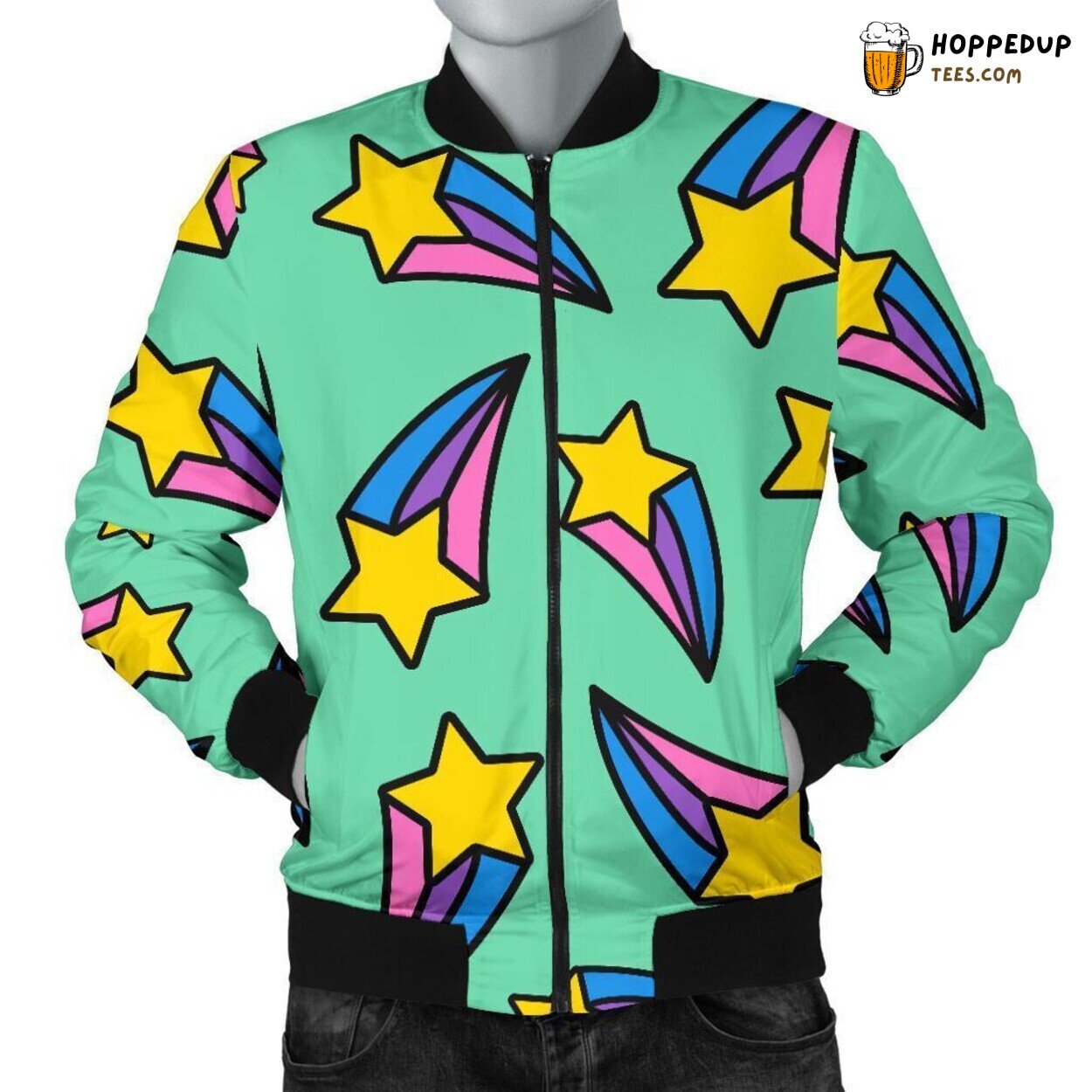 Shooting Star Meteor Essence Men’s Bomber Jacket Distinct Pattern Design