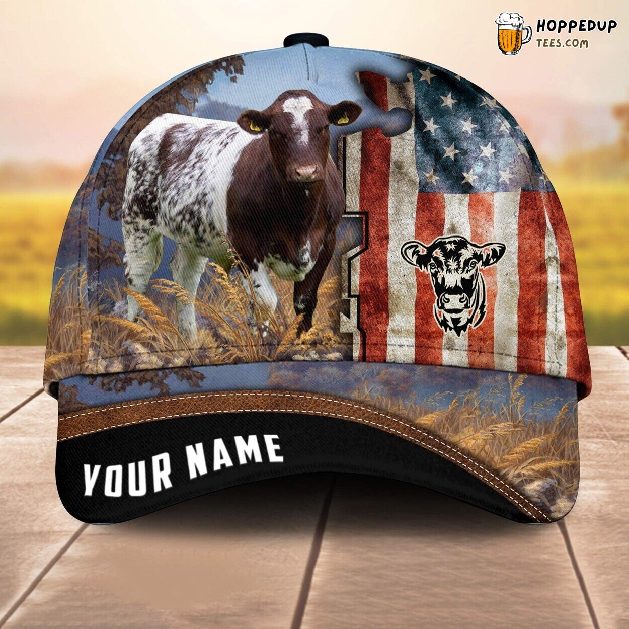 Shorthorn 3D Cap Printed Baseball Farm Lovers Leather Pattern Animal Print