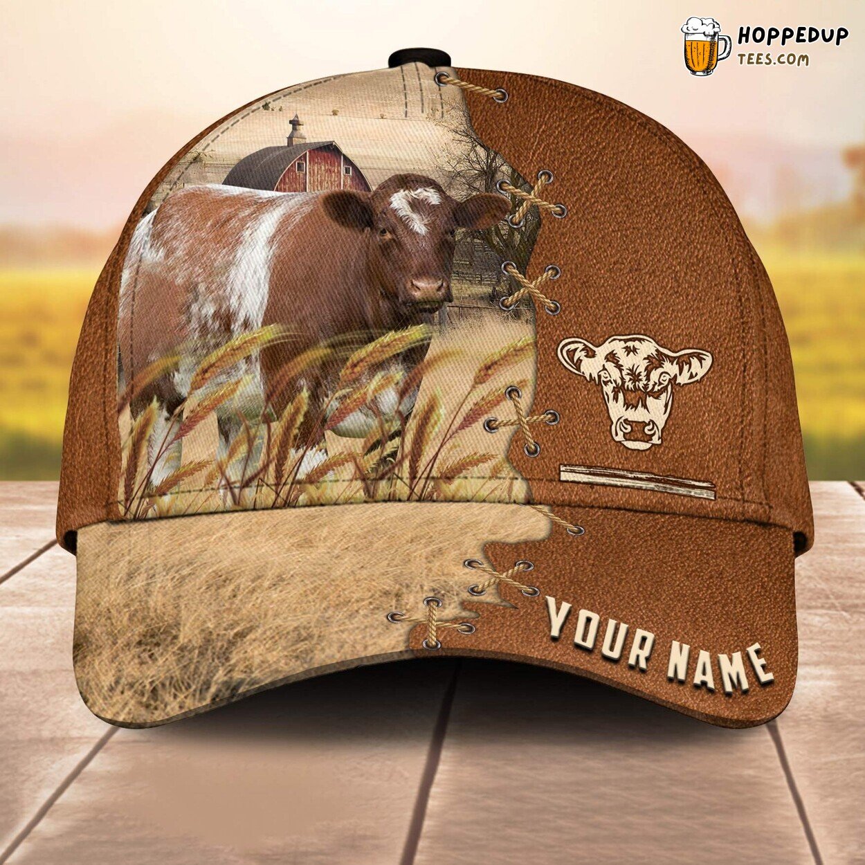 Shorthorn Brown Leather Name 3D Cap Baseball Design Farm Lovers Animal Special