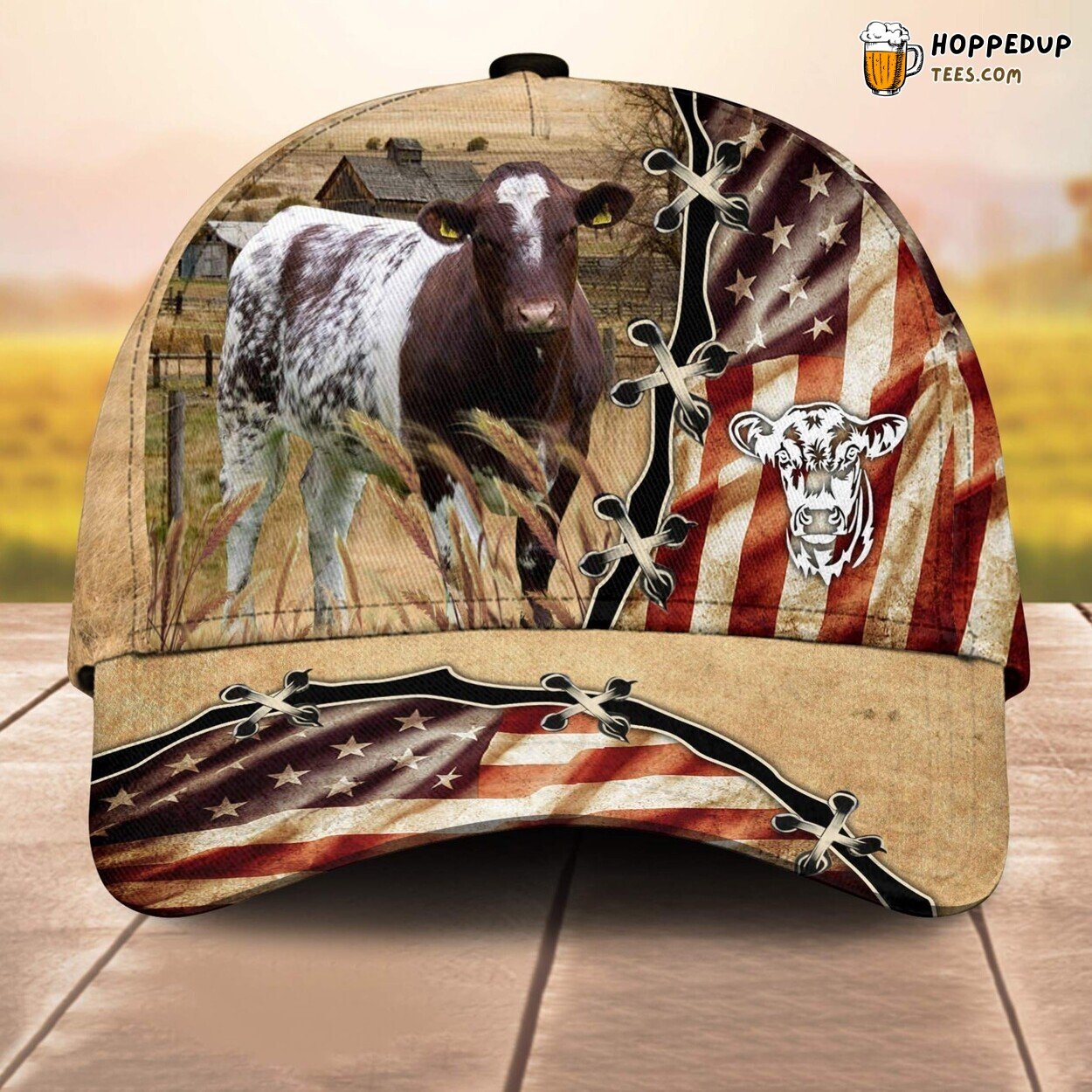 Shorthorn Flag Custom Retro 3D All Over Print Baseball Cap Farm Lovers