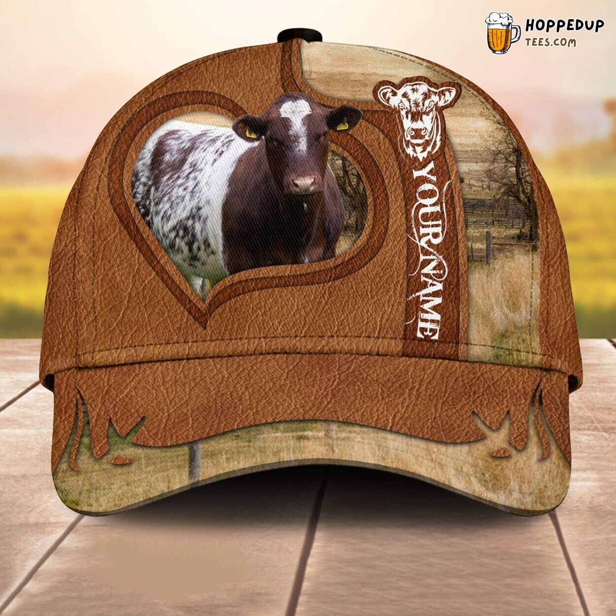 Shorthorn Heart Custom Baseball Cap Farm Lovers 3D Print Leather Animal Pattern