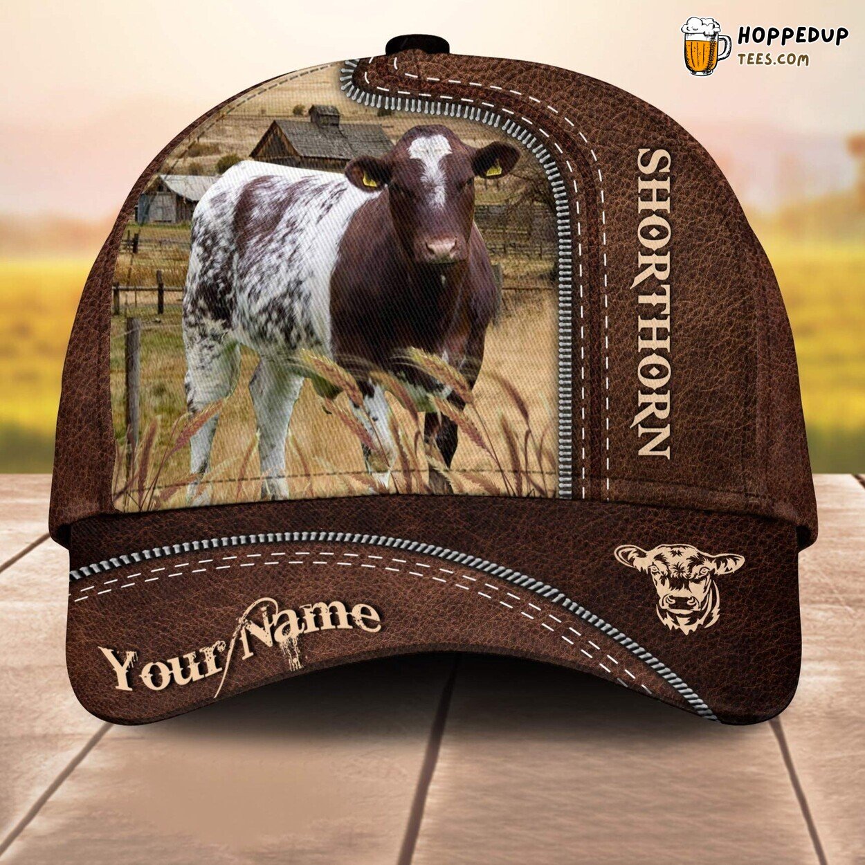 Shorthorn Leather 3D Cap Animal Farm Lovers Customized Baseball Print