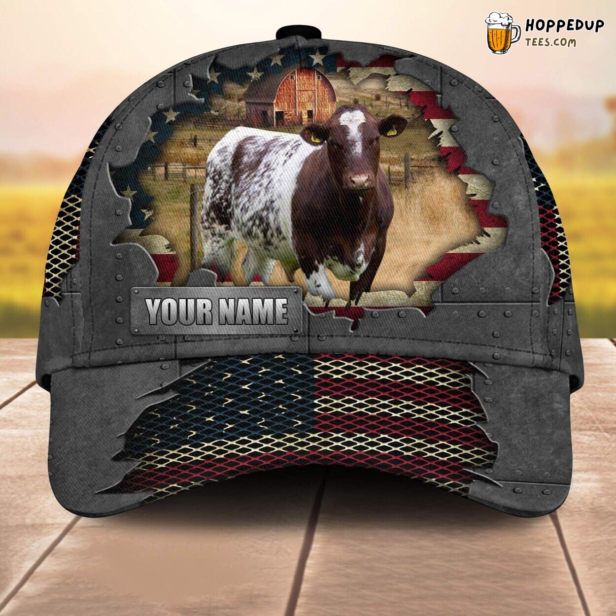Shorthorn US Flag Net 3D Customized Baseball Cap Animal Lovers Print