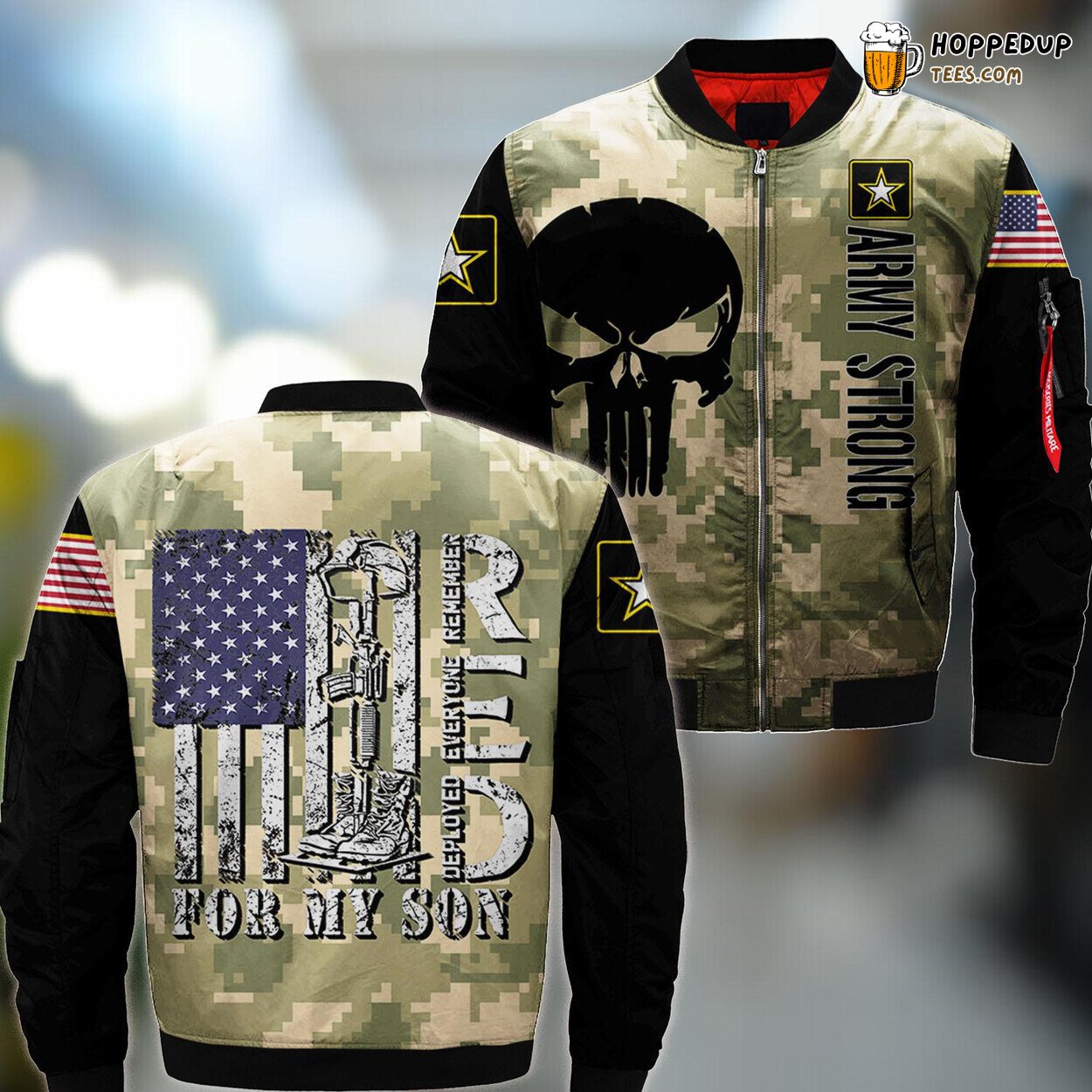 Show Your Support with Vintage Military Red Friday Army Son Bomber Jacket