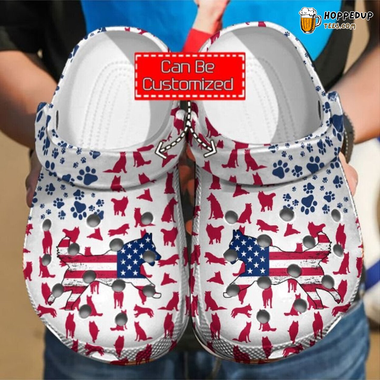 Siberian Husky American Flag Print Comfortable Clogs Animal Shoes