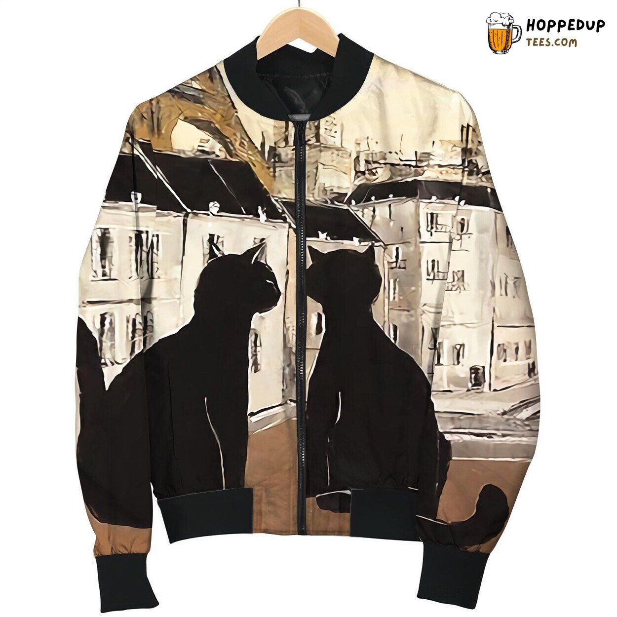 Silhouetted Black Cat Gaze Bomber Jackets Winter Mystery Aura