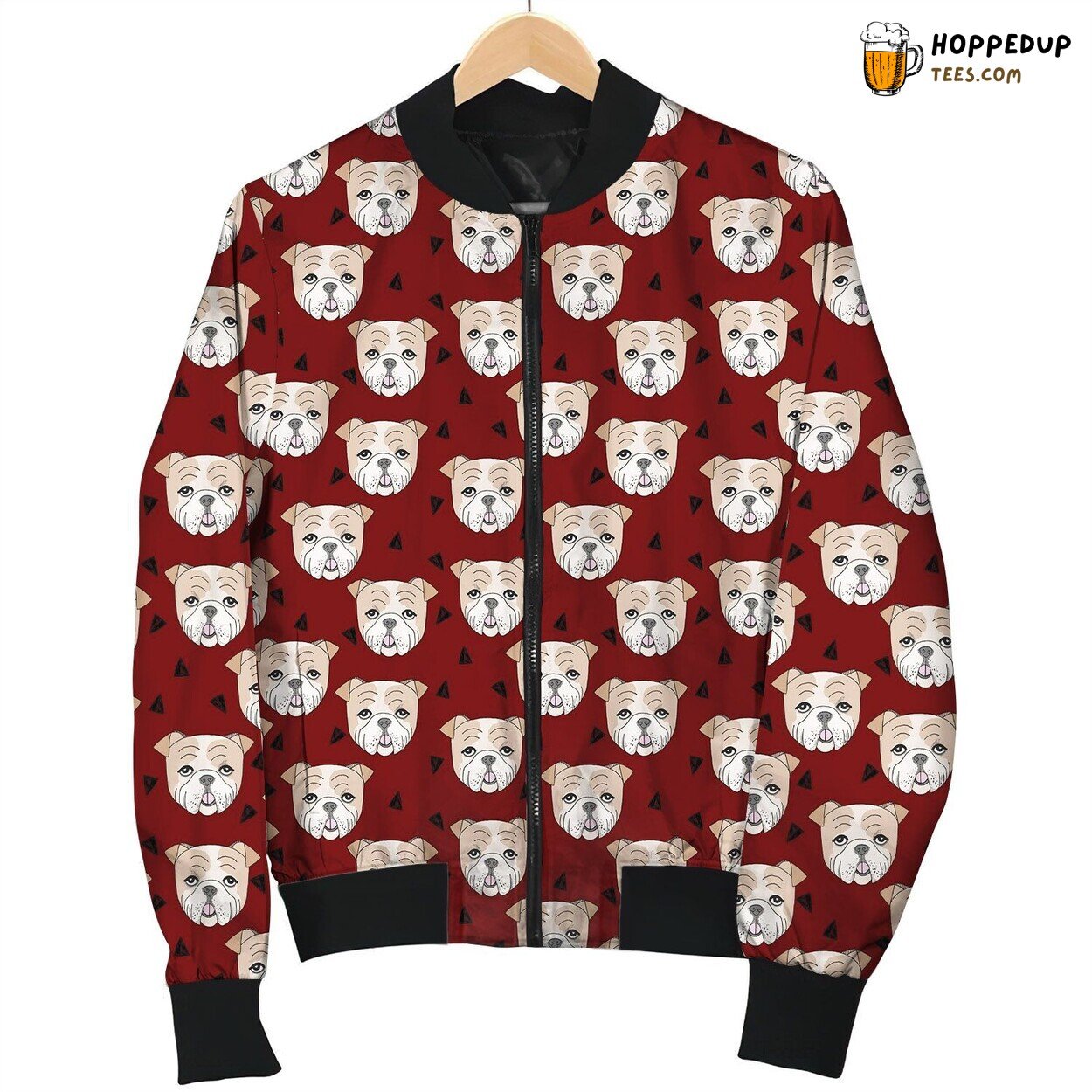 Silly Cute Bull Dog Face In Red Background Bomber Jacket