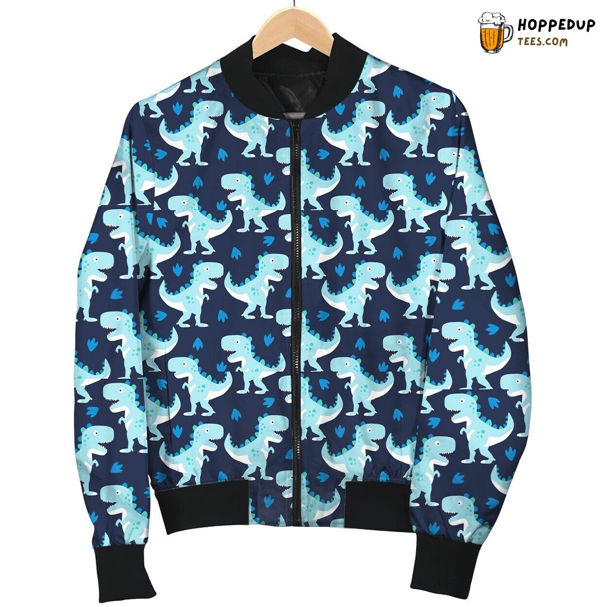 Silly Lovely Blue Dinosaur In Dark Background Bomber Jacket
