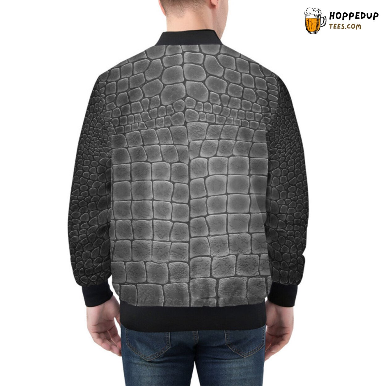 Silvery Alligator Skin Pattern Embroidery on Premium Bomber Jacket