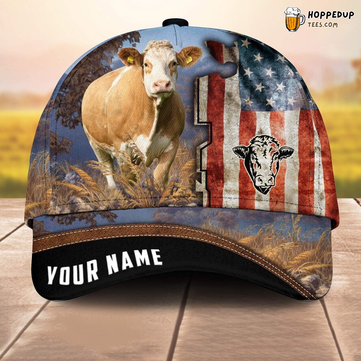 Simmental 3D Cap Printed Baseball Farm Lovers Leather Pattern Animal
