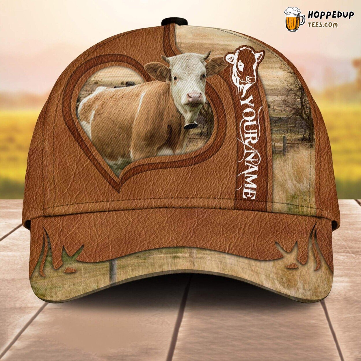 Simmental Heart Custom Baseball Cap Farm Lovers 3D Print Animal Leather