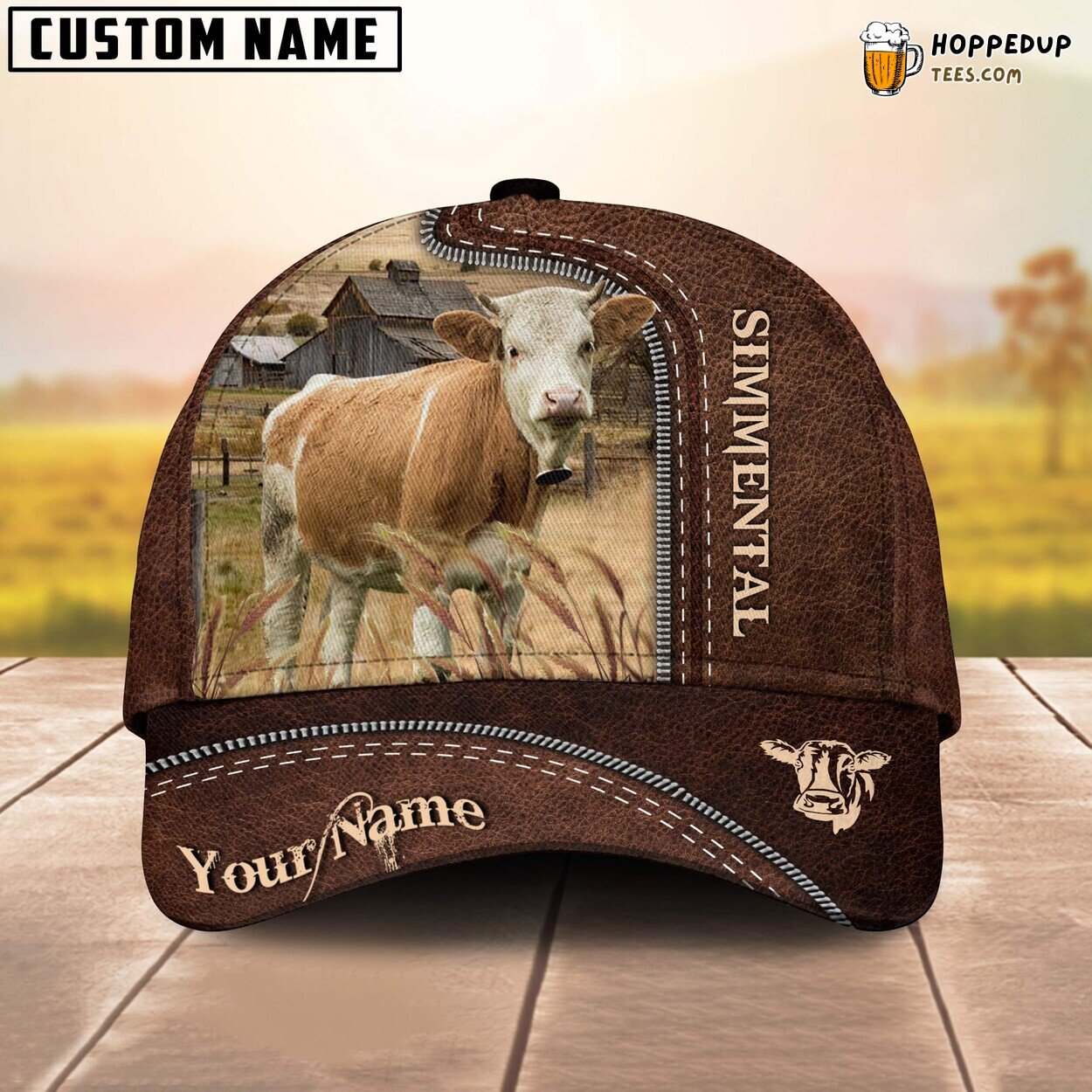 Simmental Leather 3D Cap Animal Print Farm Lovers Baseball Unique