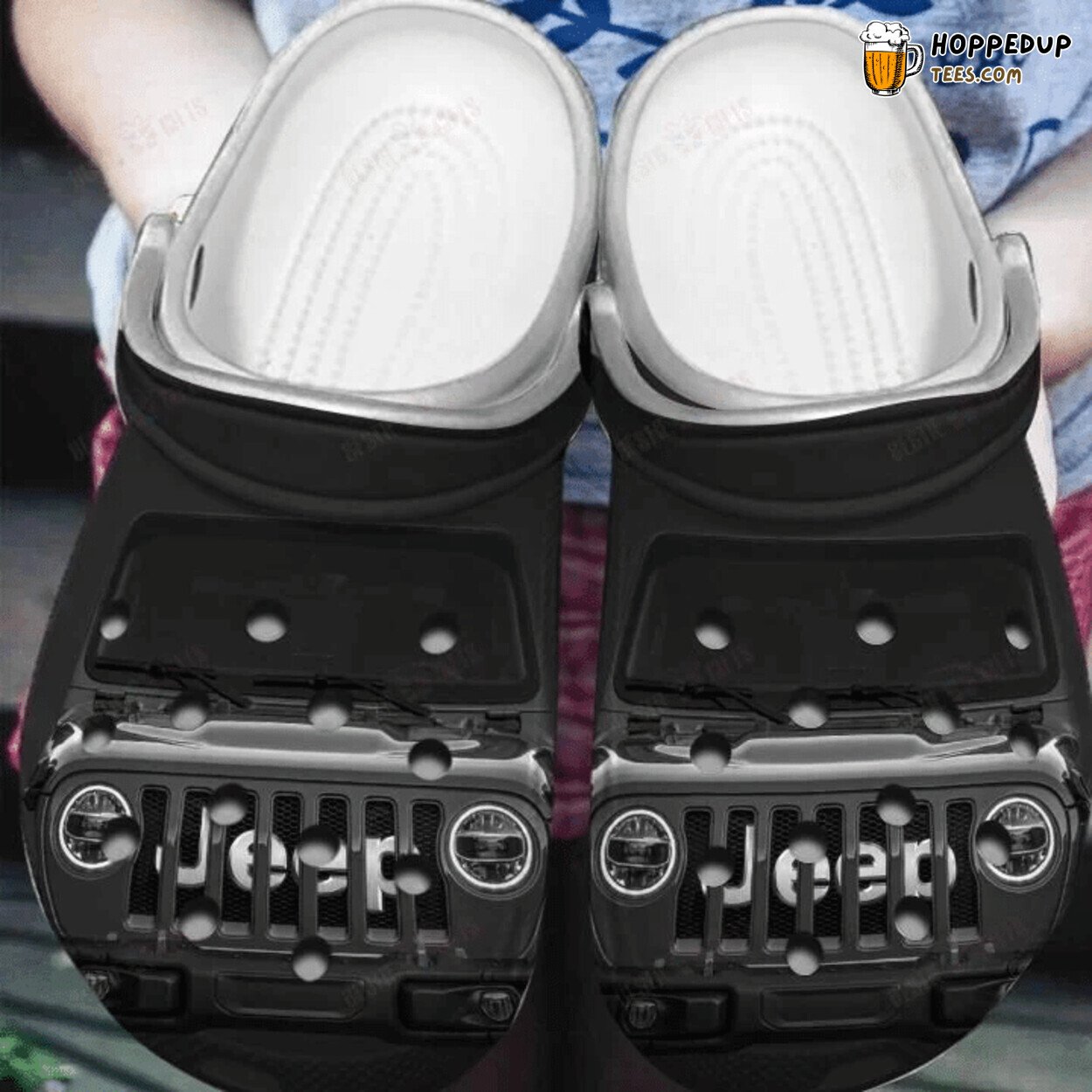 Simple Black Jeep Themed Comfortable Unique Design Clogs Shoes