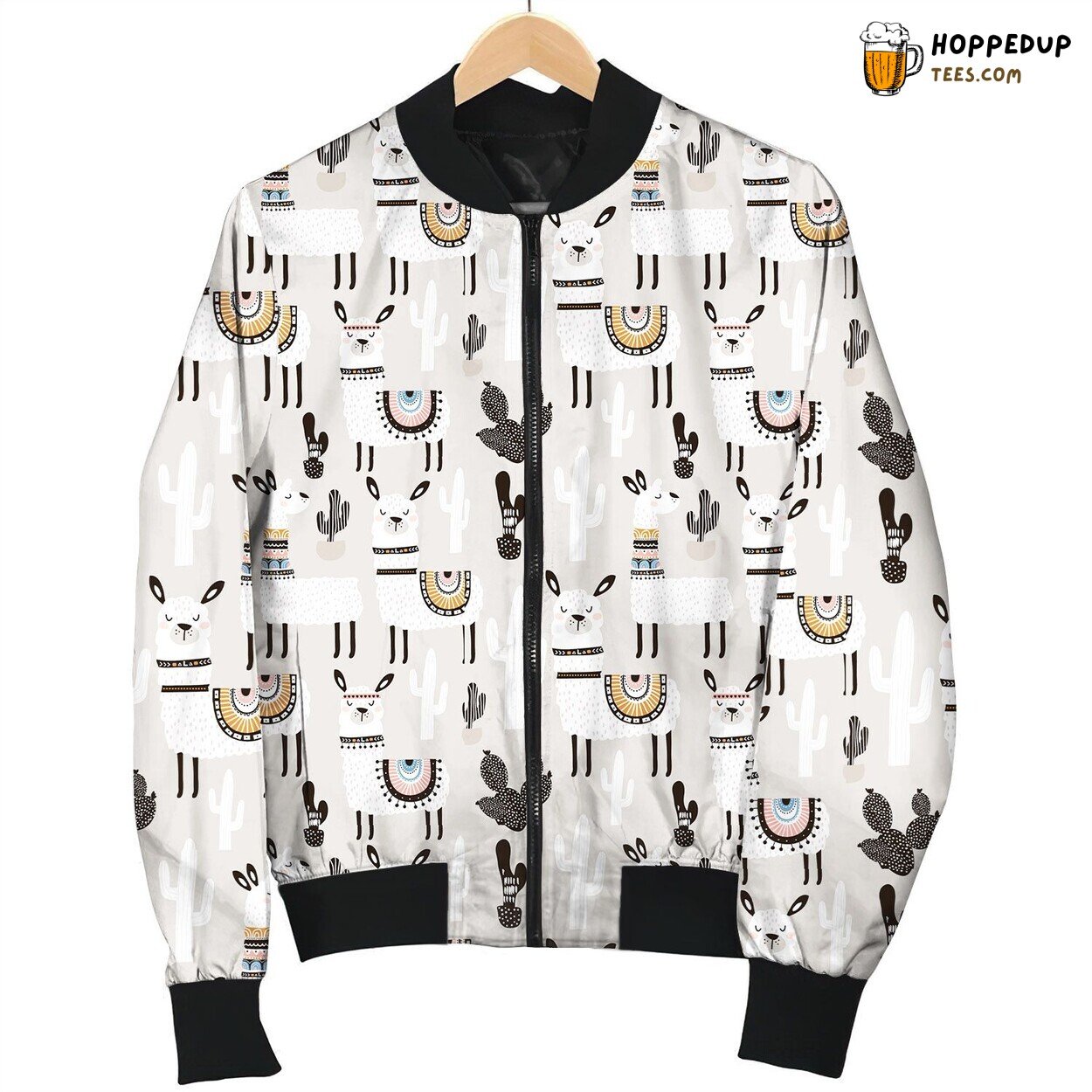 Simple Color Drawing Llama Bomber Jacket