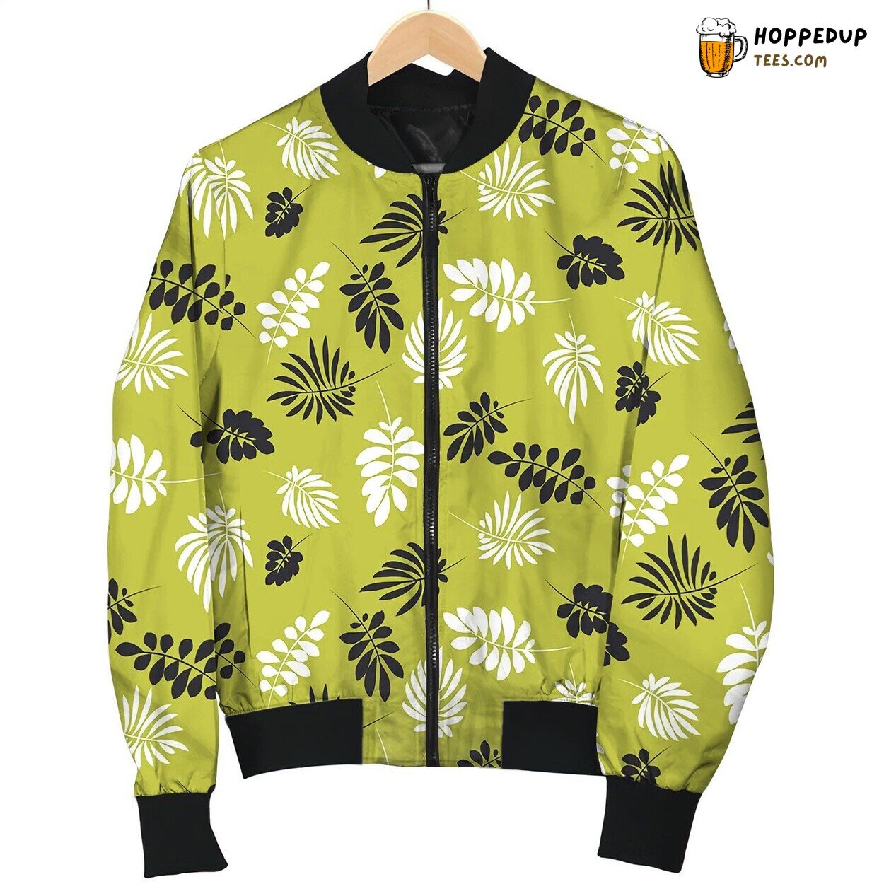 Simple Flat Tropical Leaves Monochrome Pattern Bomber Jacket