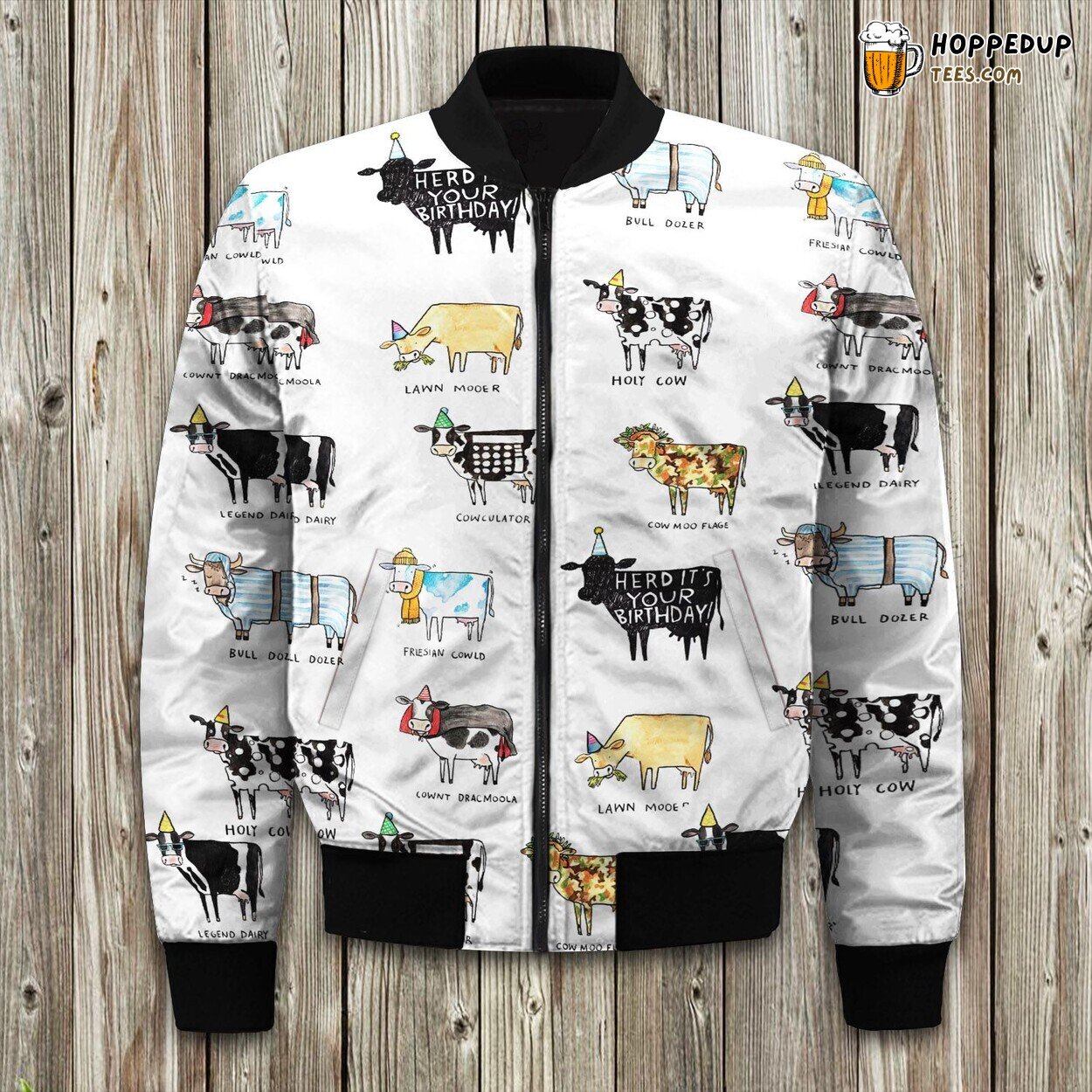 Singular Cow Print Winter Bomber Jacket Countryside Animal Design