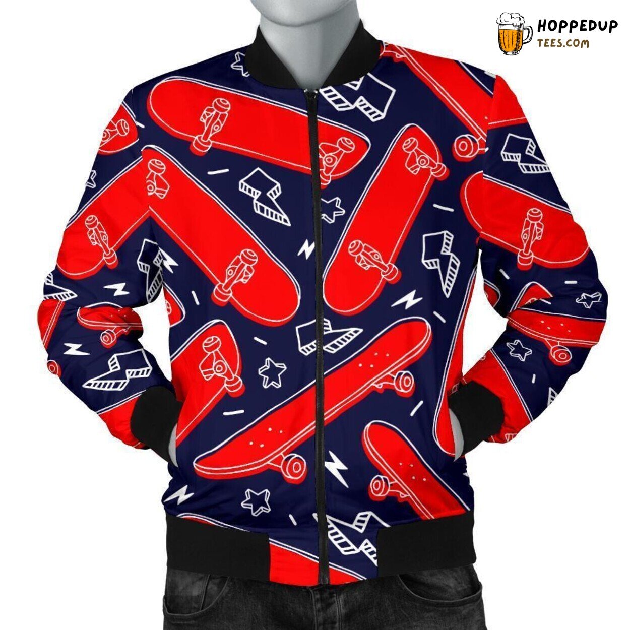 Skateboard Sports Enthusiast Men’s Bomber Jacket Distinct Pattern Display