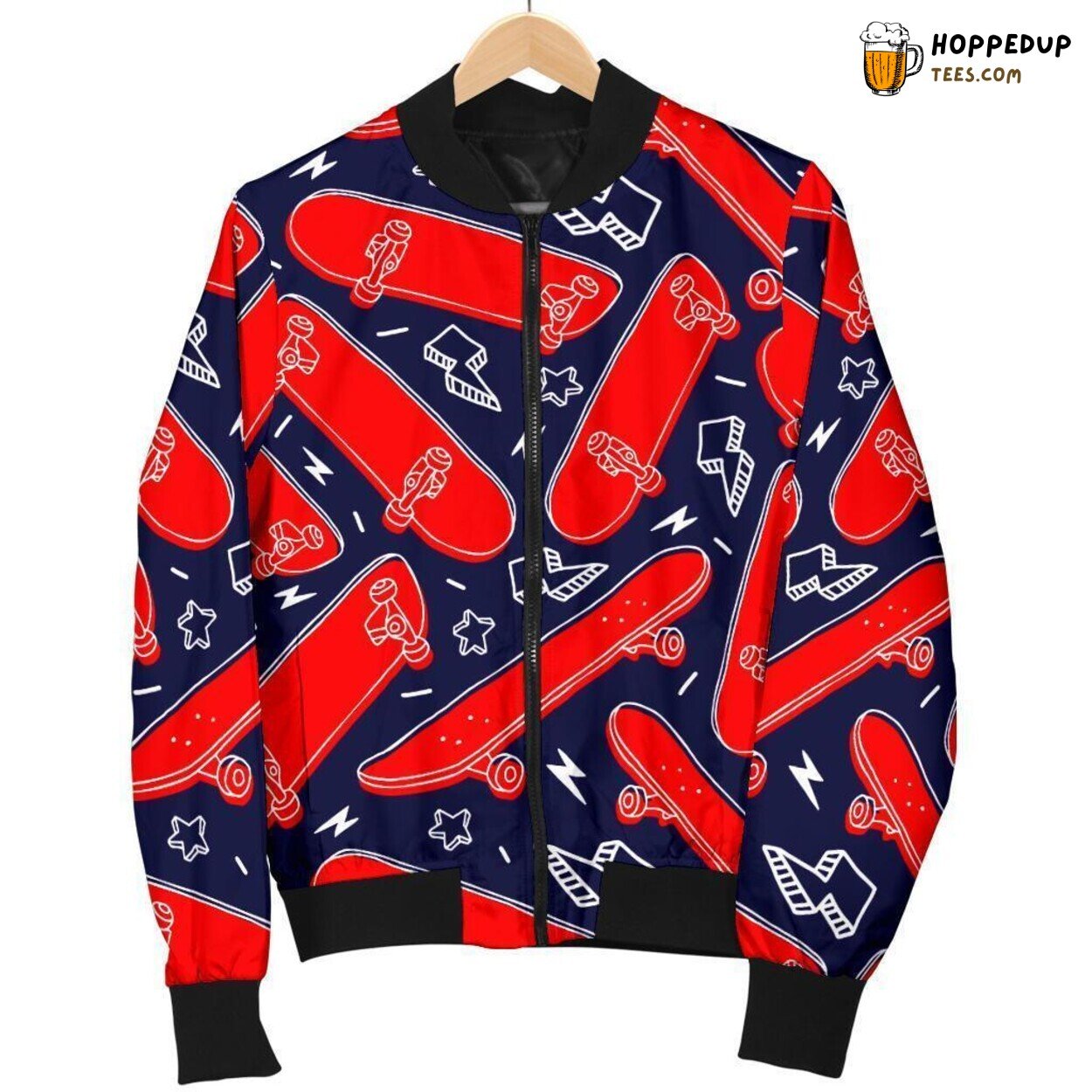 Skateboard Sports Enthusiast Men’s Bomber Jacket Distinct Pattern Display Skateboard Sports Enthusiast Men’s Bomber Jacket Distinct Pattern Display