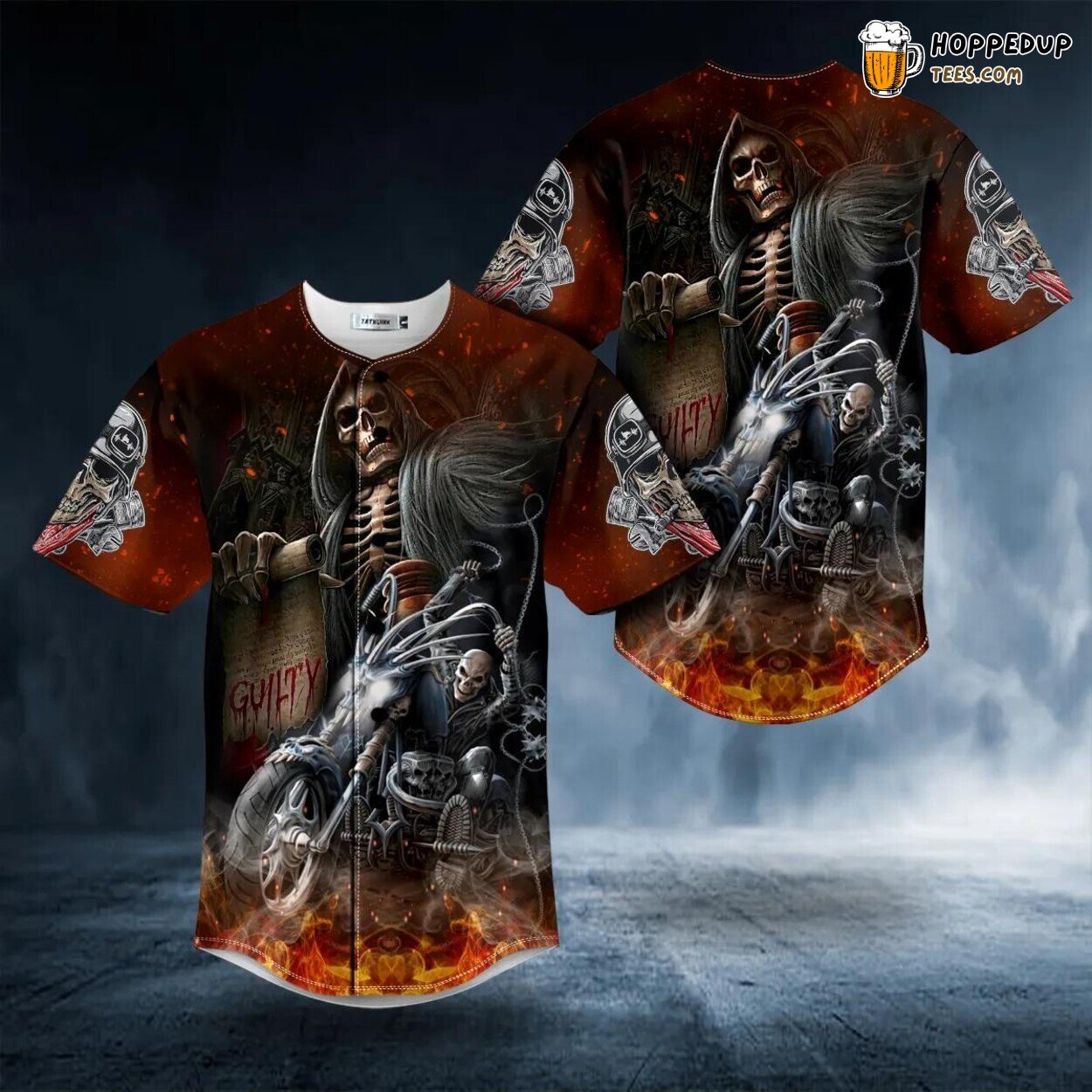 Skeleton Fire Biker Skull Baseball Jersey Graphic Tees 3D Print Special Look