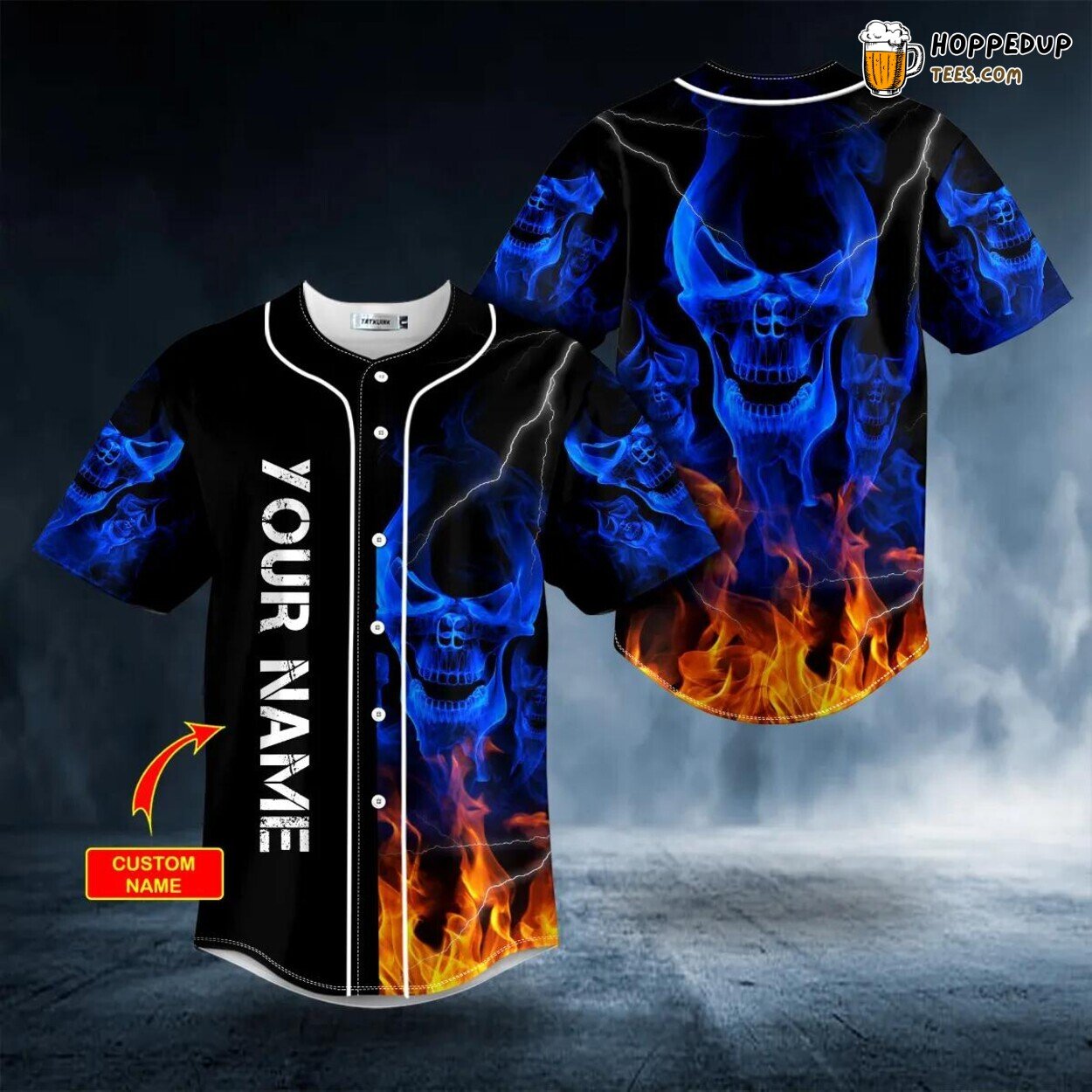 Skeleton Fire Skull Blue Smoke Baseball Jersey Unique Custom Design