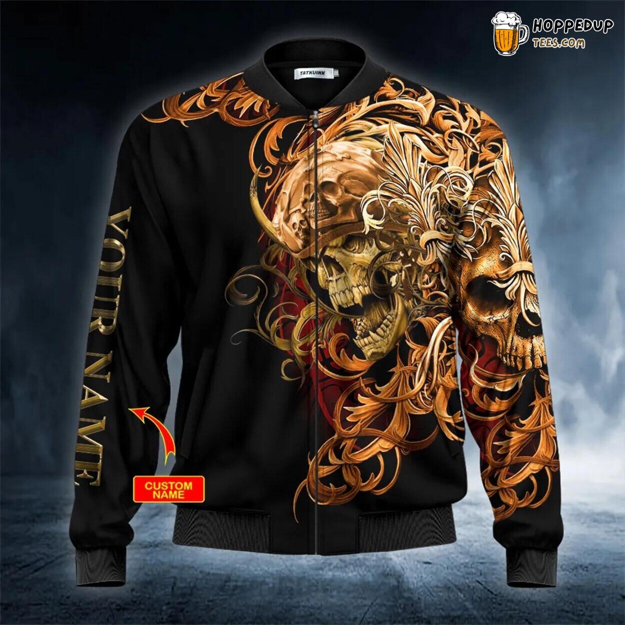 Skeleton Golden Skull Unique Custom Bomber Jacket 3D Viking Print Clothing
