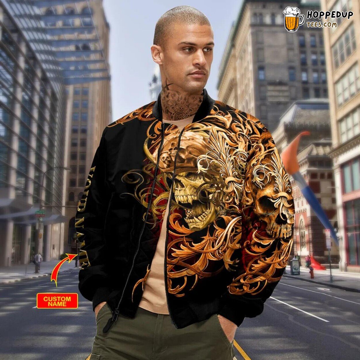 Skeleton Golden Skull Unique Custom Bomber Jacket 3D Viking Print Clothing