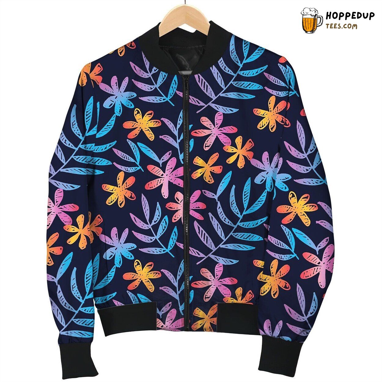 Sketched Seamless Pattern With Tropical Flowers Bomber Jacket