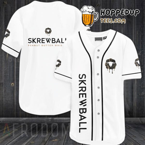 Skrewball Whiskey Inspired White Baseball Jersey Distinctive Unique Design