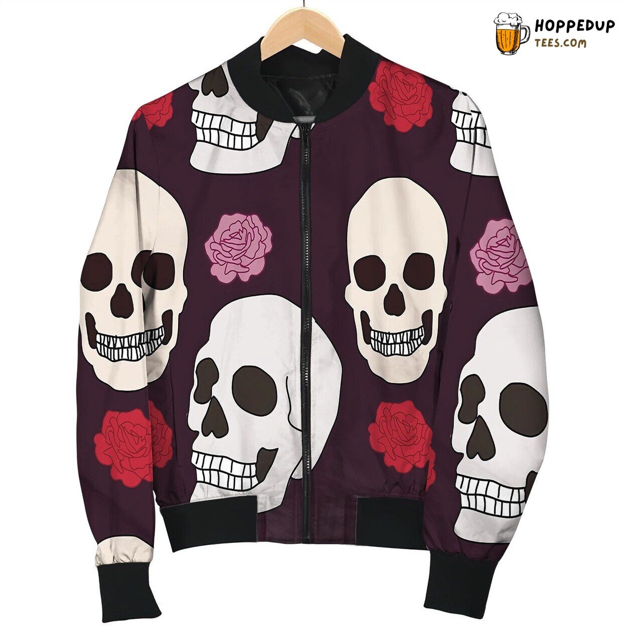 Skull And Roses Pattern By Courtney Graben Bomber Jacket