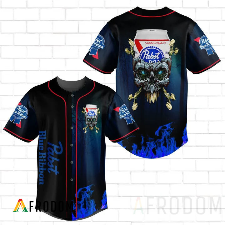 Skull Baseball Jersey Pabst Blue Ribbon Pbr HU