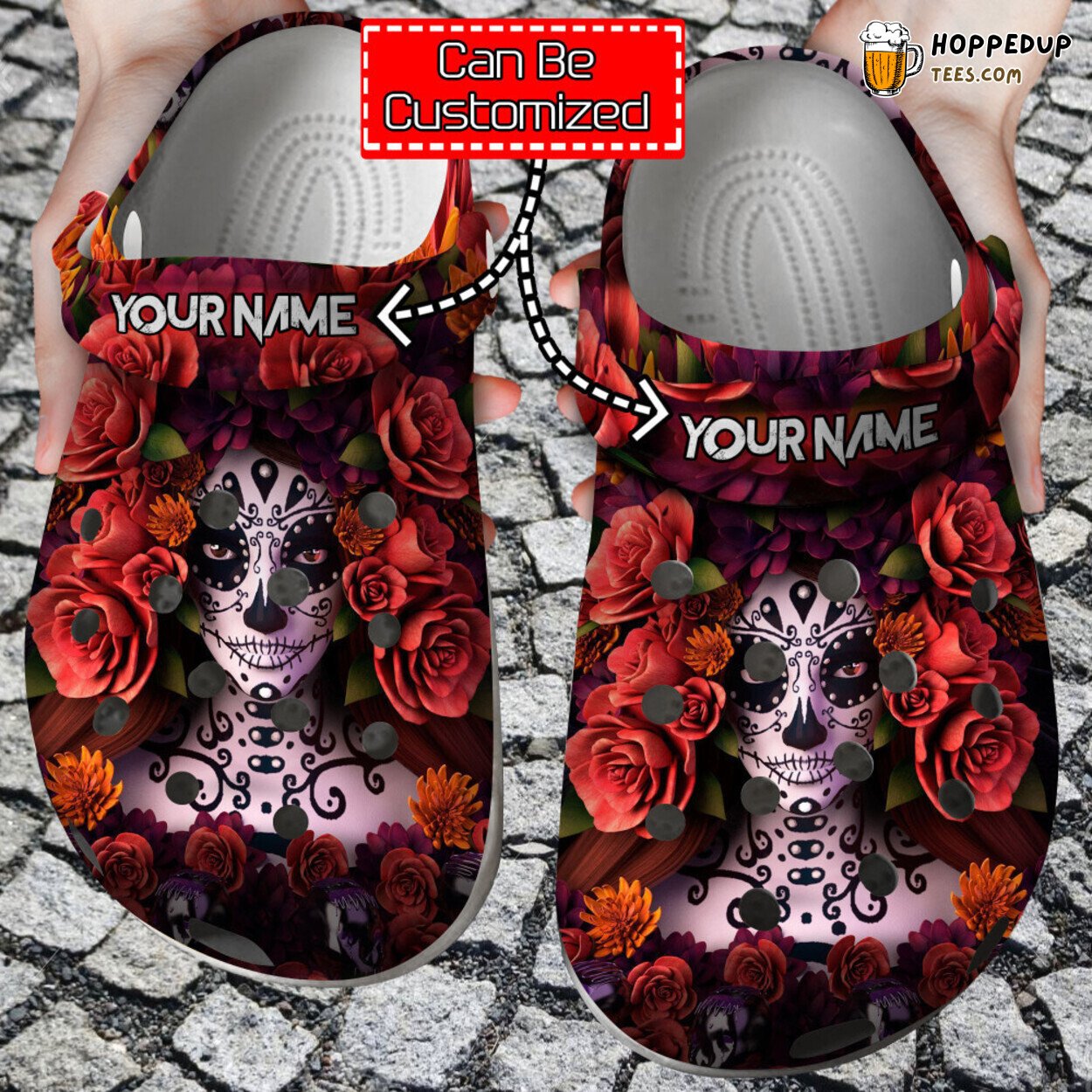 Skull Beautiful Sugar Pattern Themed Clog Shoes Artistic Unique Design