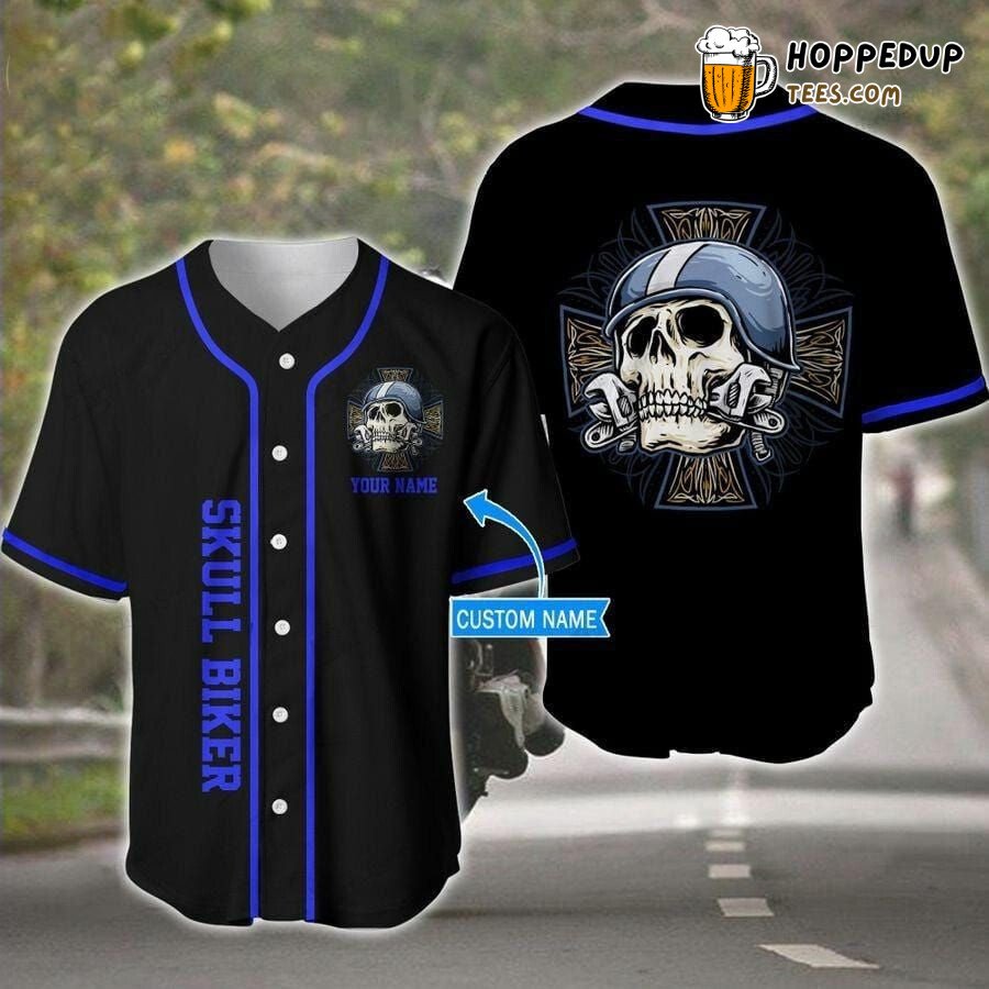 Skull Biker Theme Baseball Jersey Personalized Unique Distinctive Design Look