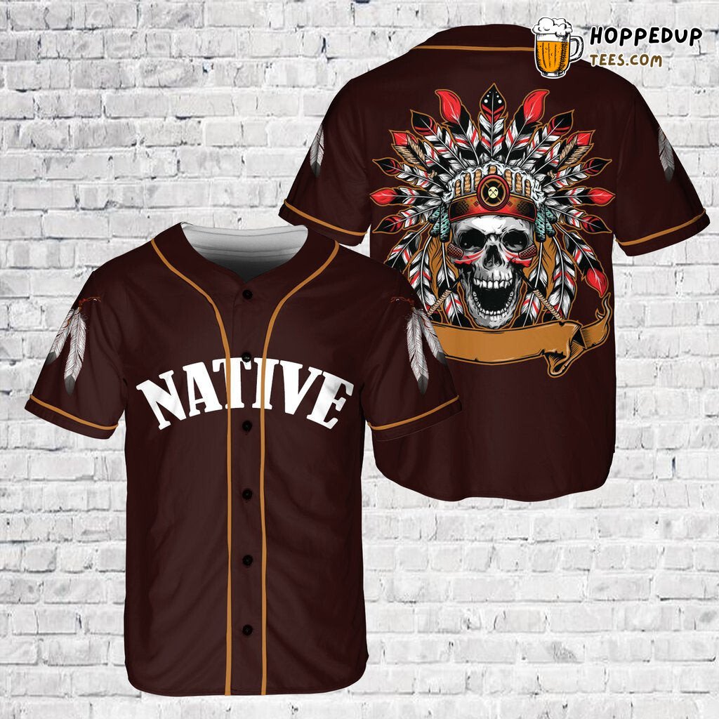 Skull Chief With Headdress Native Baseball Tee Jersey Shirt Printed 3D